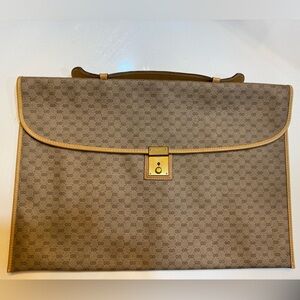 Gucci Brown Monogram Briefcase with Gold Lock